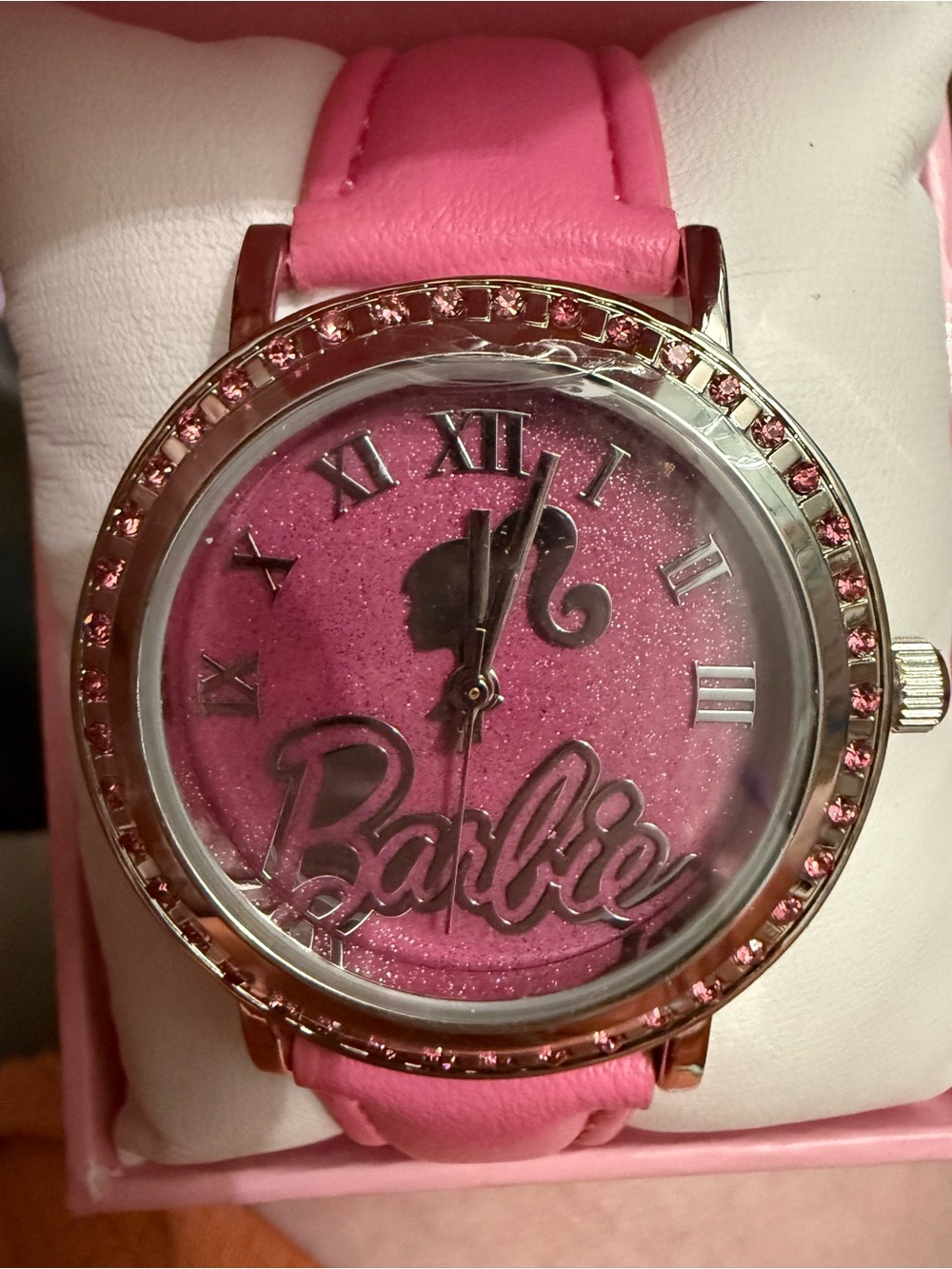 Barbie Hot Pink Logo Watch with Pink Crystal Bezel